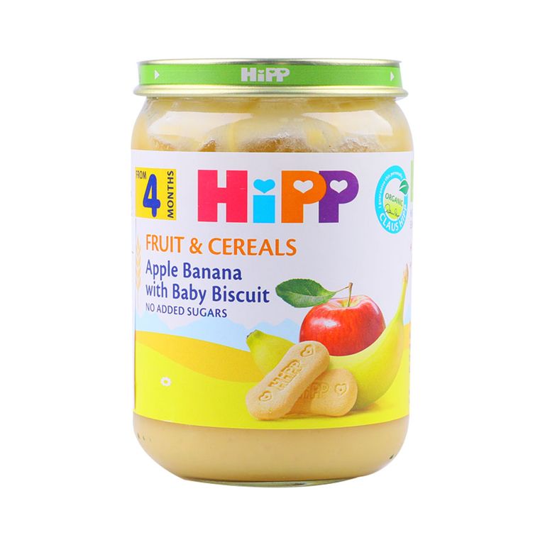 ХИПП ОРГАНСКА КАШИЧКА ЗА БЕБИЊА СО БАНАНА, ЈАБОЛКО И БИСКВИТИ 190 ГР