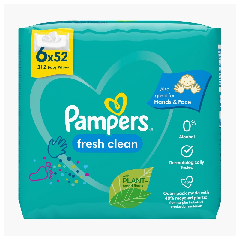 PAMPERS Fresh Clean Влажни марамчиња 6 кесички по 52 парчиња