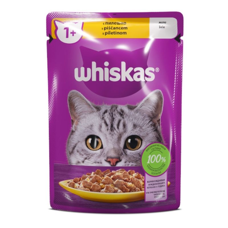 ВИСКАС ПАУЧ ХРАНА ЗА МАЧКА ВО ЖЕЛЕ СО ПИЛЕШКО 85 ГР