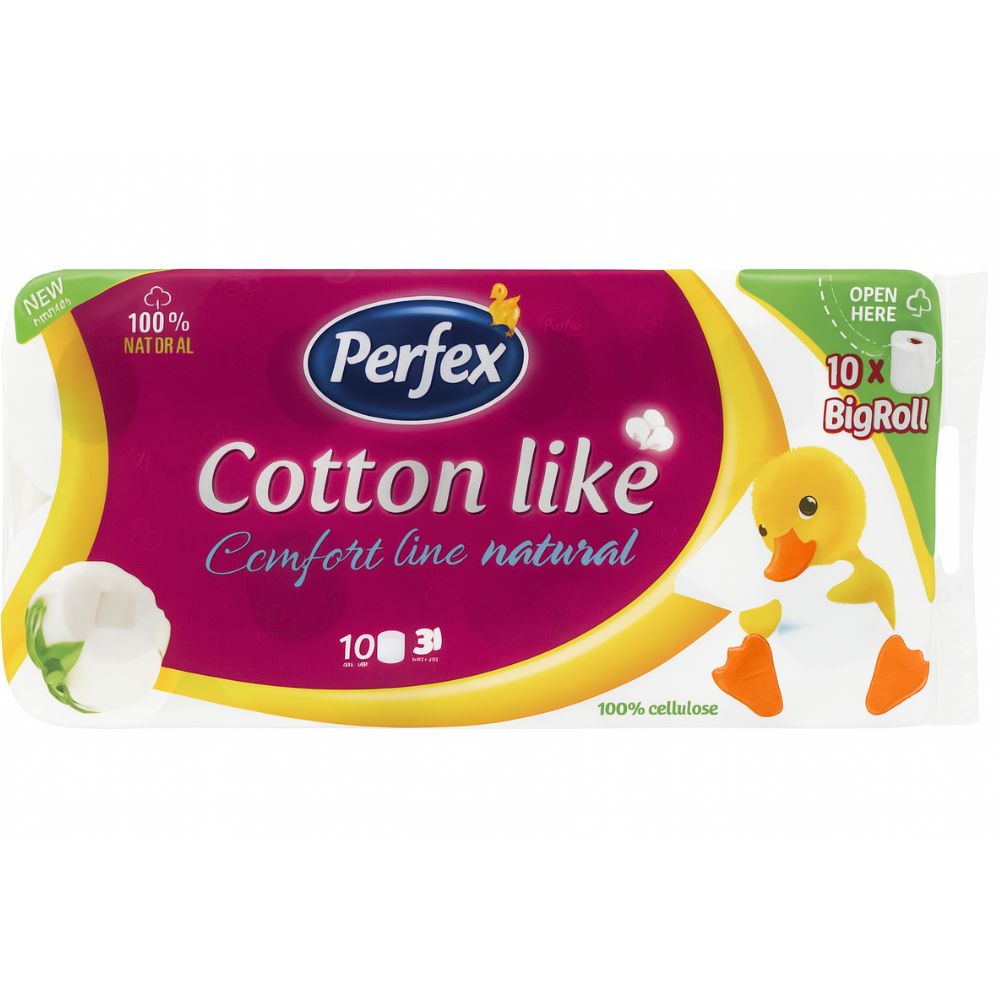 ПЕРФЕКС КОТОН ЛАЈК КОМФОРТ НАТУРАЛ ТРОСЛОЈНА ТОАЛЕТНА ХАРТИЈА 10 РОЛНИ