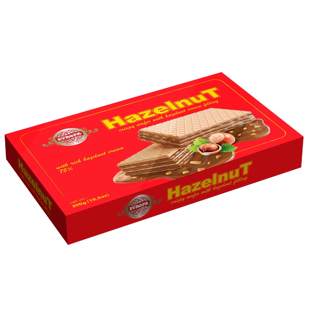 ЕВРОПА ЛЕШНИК НАПОЛИТАНКИ СО КРЕМ ОД ЛЕШНИК 300 ГР