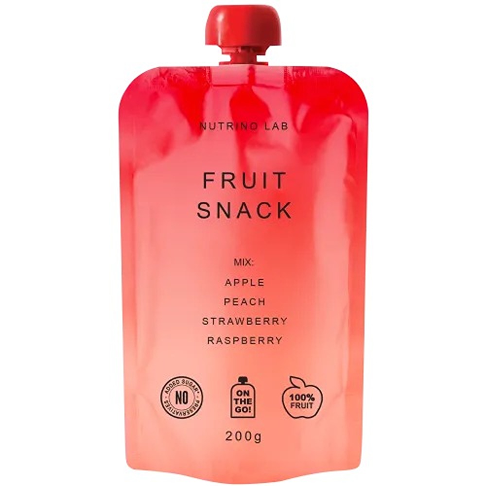 НУТРИНО ЛАБ ФРУТ СНЕК СМУТИ СО ЈАБОЛКО, ПРАСКА, ЈАГОДА И МАЛИНА 200 ГР