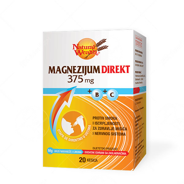 NATURAL WEALTH Магнезиум директ 375 мг + Б + Ц, 20 кесички