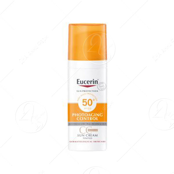 EUCERIN SUN Photoaging Control Tinted Medium Нијансиран гел-крем за лице за заштита од сонце, со СПФ 50+, потемна нијанса, 50 мл