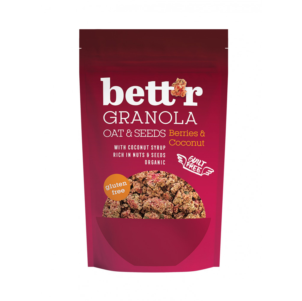БЕТТР ОРГАНСКА БЕЗГЛУТЕНСКА ГРАНОЛА СО БОБИНКИ И КОКОС 300 ГР