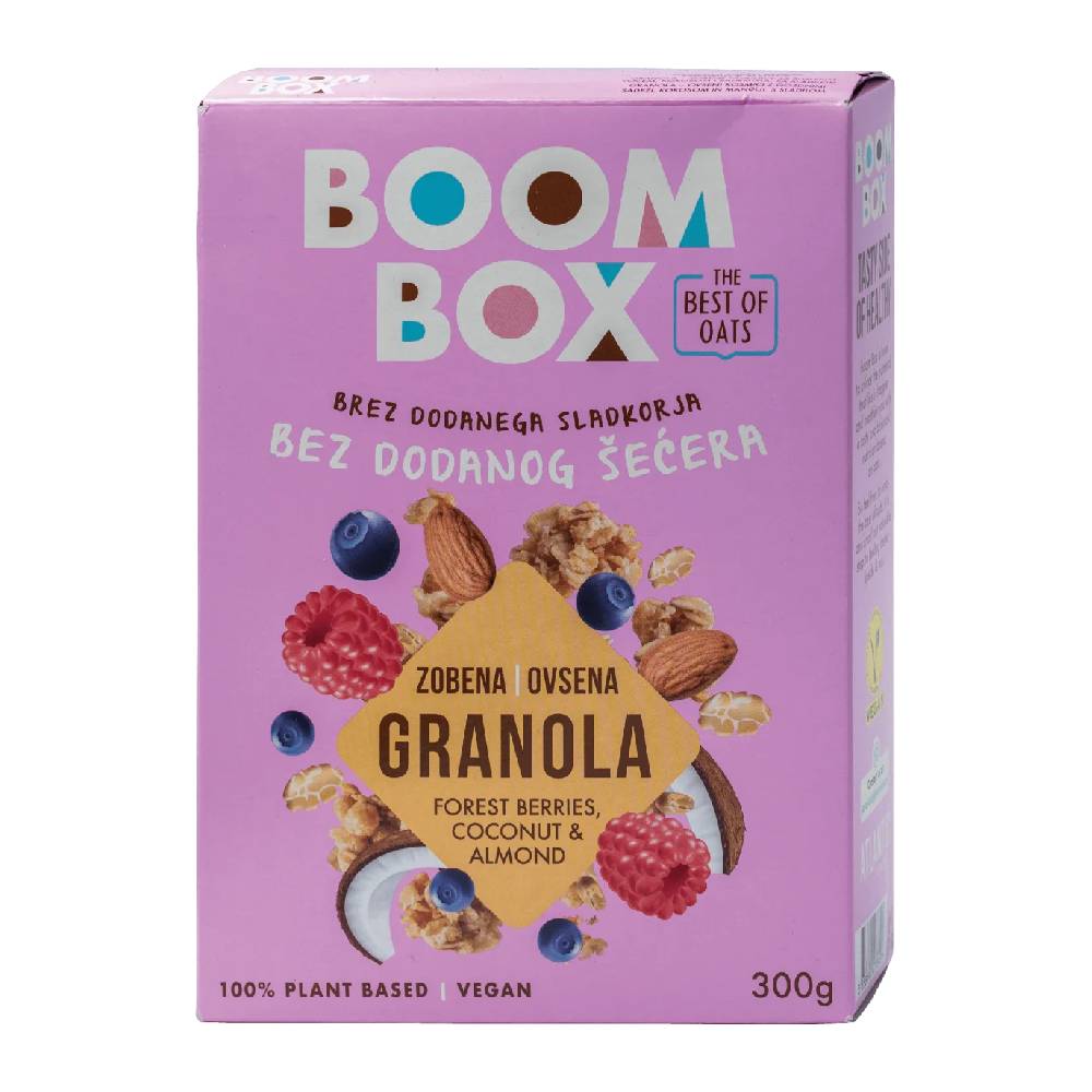 ОВЕСНА ГРАНОЛА БУМ БОКС ШУМСКО ОВОШЈЕ, КОКОС, БАДЕМ 300 ГР