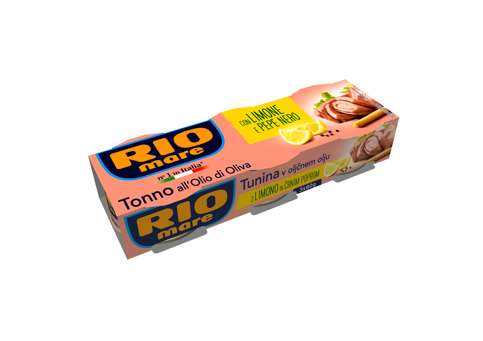 РИБА ТУНА РИО МАРЕ ВО МАСЛИНОВО МАСЛО СО ЛИМОН И БИБЕР 3 Х 80 ГР