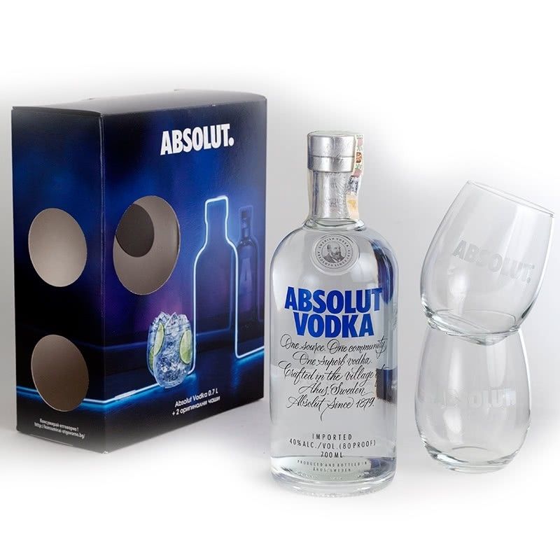 АБСОЛУТ ВОДКА 0.7 Л.40%+2 ЧАШИ