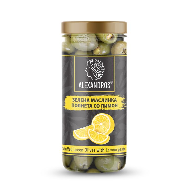 АЛЕКСАНДРОС ЗЕЛЕНА МАСЛИНКА ПОЛНЕТА СО ЛИМОН 480 ГР