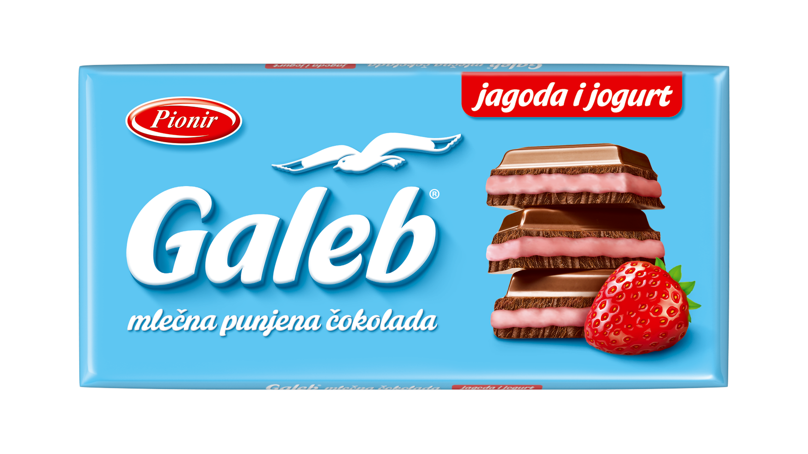 ПИОНИР ГАЛЕБ ЧОКОЛАДА МЛЕЧНО ЈАГОДА/ЈОГУРТ 80 ГР