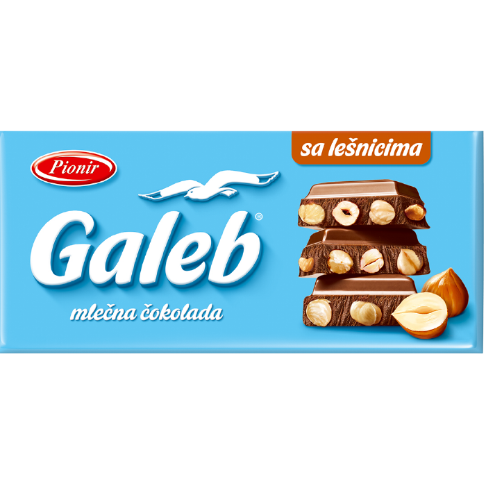 ПИОНИР ГАЛЕБ МЛЕЧНО ЧОКОЛАДО СО ЛЕШНИЦИ 80 ГР
