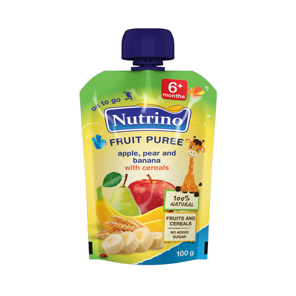 НУТРИНО ОВОШНО ПИРЕ ПАУЧ СО ЈАБОЛКО, КРУША И БАНАНА СО ЖИТАРКИ 100 ГР