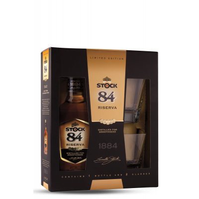 БРЕНДИ ШТОК 84 ЛУКС СО ДВЕ ЧАШИ 0,7 Л