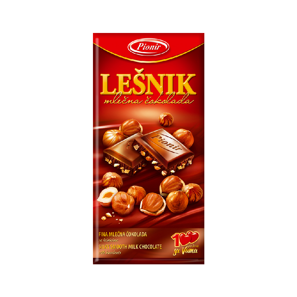 ПИОНИР ЛЕШНИК МЛЕЧНО ЧОКОЛАДО СО ЛЕШНИЦИ 100 ГР