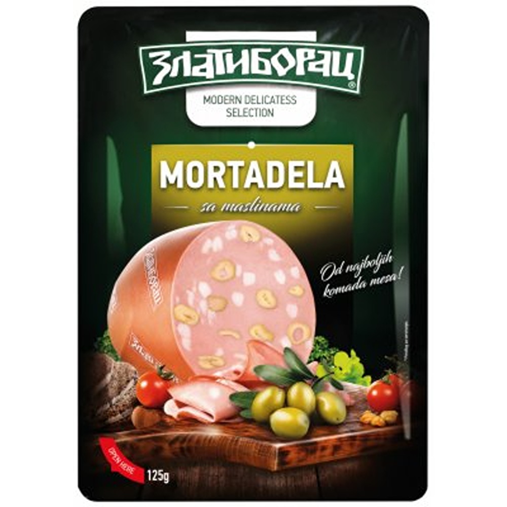 ЗЛАТИБОРАЦ МОРТАДЕЛА СО МАСЛИНКИ 125 ГР
