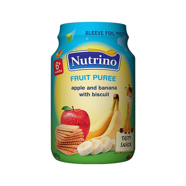 НУТРИНО ОВОШНО ПИРЕ СО ЈАБОЛКО И БАНАНА СО БИСКВИТИ 190 ГР