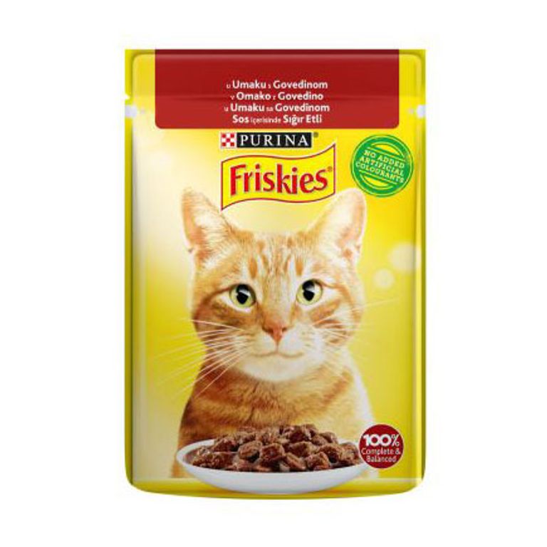 ПУРИНА ФРИСКИС ХРАНА ЗА МАЧКИ СО ГОВЕДСКО МЕСО 85 ГР