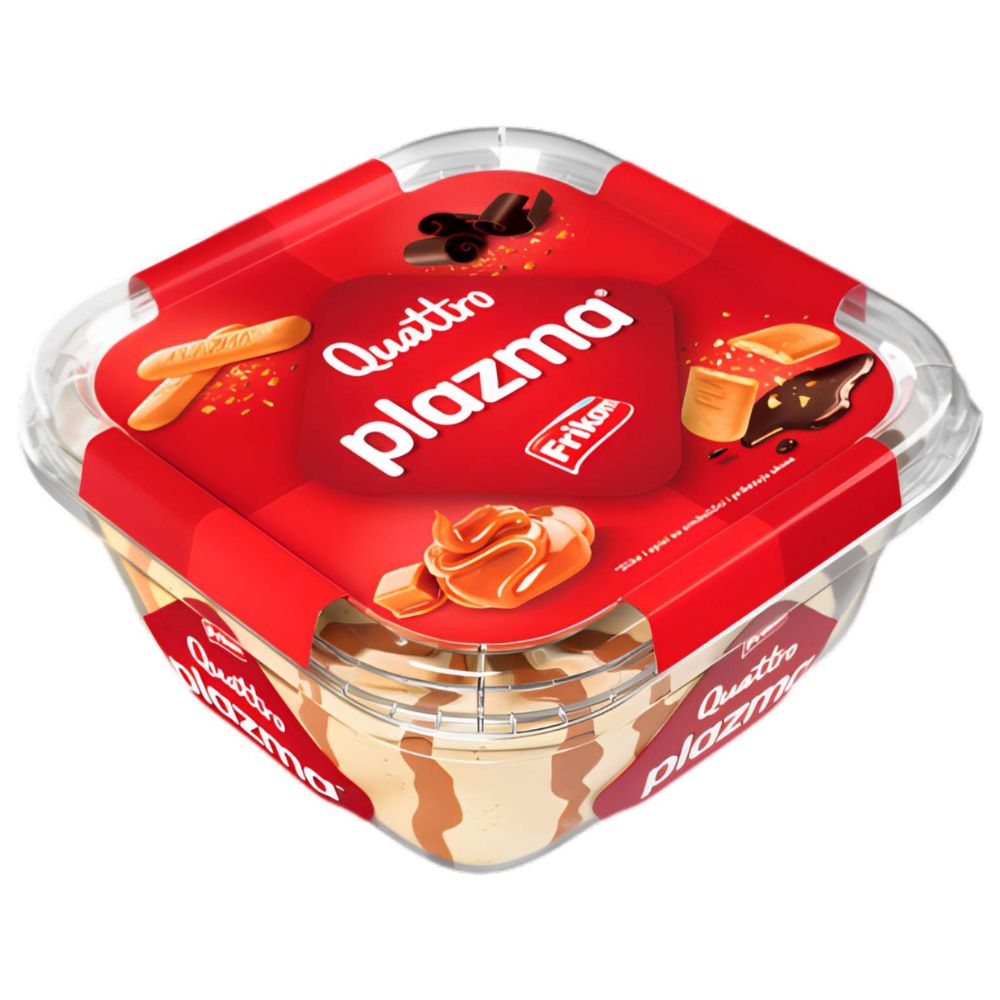 ФРИКОМ КУАТТРО ПЛАЗМА СЛАДОЛЕД СО ПЛАЗМА, ЧОКОЛАДО И ПРЕЛИВ ОД КАРАМЕЛА 800 МЛ