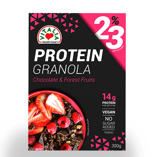 ВИТАЛИА ПРОТЕИНСКА ГРАНОЛА СО ТЕМНО ЧОКОЛАДО И ШУМСКИ ОВОШЈА 300 ГР