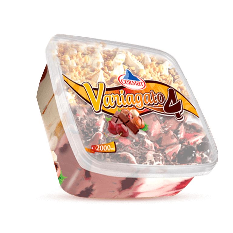 ЦЕРМАТ ВАРИАГАТО КУАТРО СЛАДОЛЕД СО ЧОКОЛАДО, ВАНИЛА, ЛЕШНИК И МЛЕКО 2000 МЛ (ЗАМРЗНАТО)
