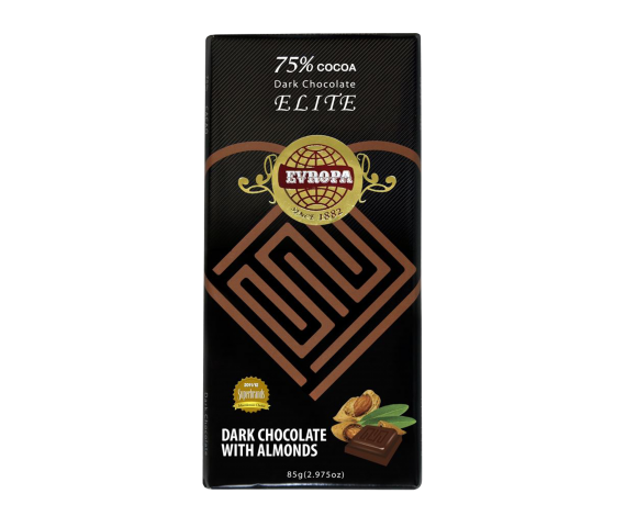 ЕВРОПА ЕЛИТ ТЕМНО ЧОКОЛАДО СО БАДЕМ 85 ГР