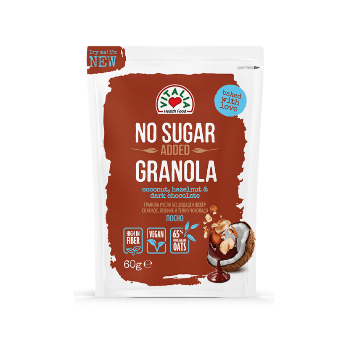 ВИТАЛИА МУСЛИ ГРАНОЛА ТЕМНО ЧОКОЛАДО И КОКОС 60 ГР