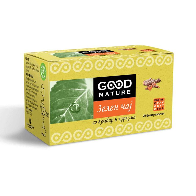 ГУД НАТУРЕ ЗЕЛЕН ЧАЈ ОД СО ЃУМБИР И КУРКУМА 20 ФИЛТЕР КЕСИЧКИ