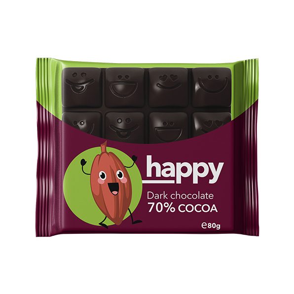 ХЕПИ ТЕМНО ЧОКОЛАДО СО 70% КАКАО 80 ГР