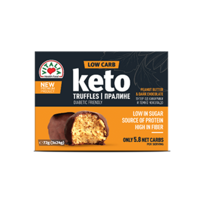 ВИТАЛИА КЕТО ПРАЛИНЕ СО ПУТЕР ОД КИКИРИКИ И ТЕМНО ЧОКОЛАДО 72 ГР