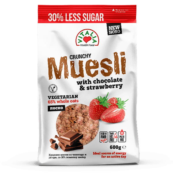 МУСЛИ ВИТАЛИА КРАНЧИ ЈАГОДА И ЧОКОЛАДО 600 ГР