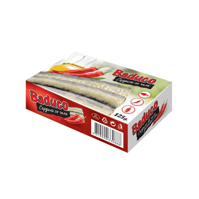 БАДУКО САРДИНА СО ЧИЛИ 125 ГР