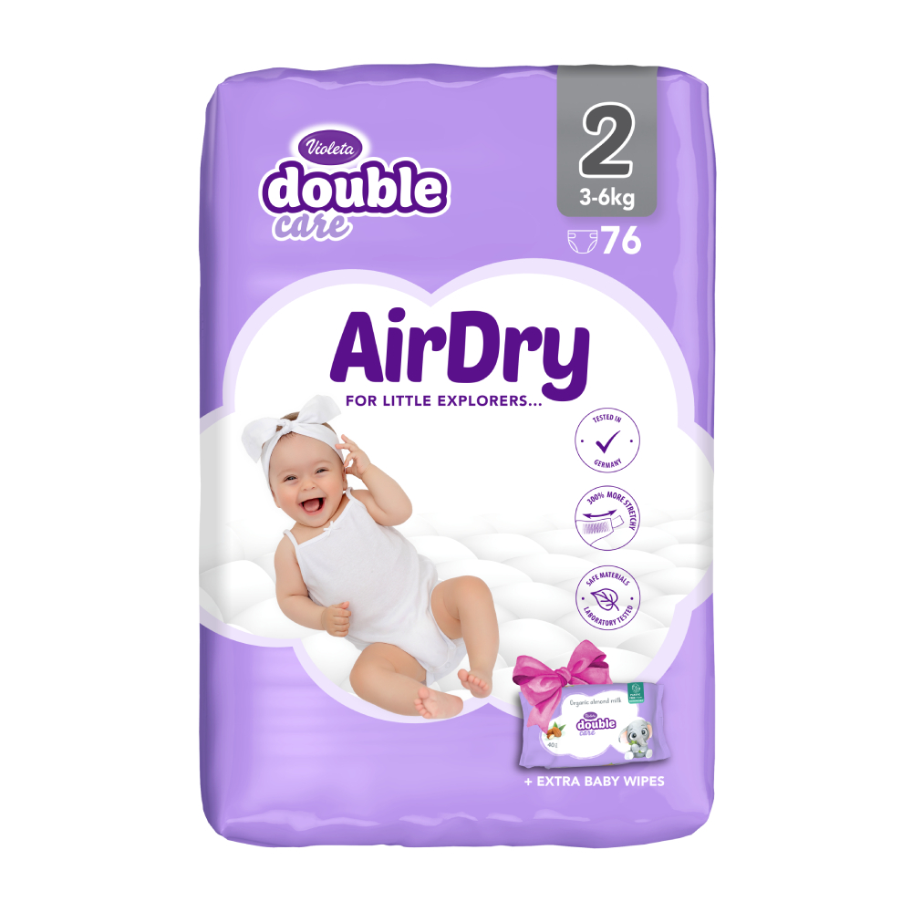 ВИОЛЕТА ДАБЛ КЕАР АИРДРИ ПЕЛЕНИ БРОЈ 2 3 - 6 КГ / + ВЛАЖНИ МАРАМЧИЊА 76/1