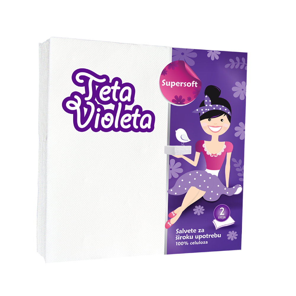 ВИОЛЕТА ДВОСЛОЈНИ САЛФЕТИ БЕЛИ 38 Х 38 ЦМ / 25/1