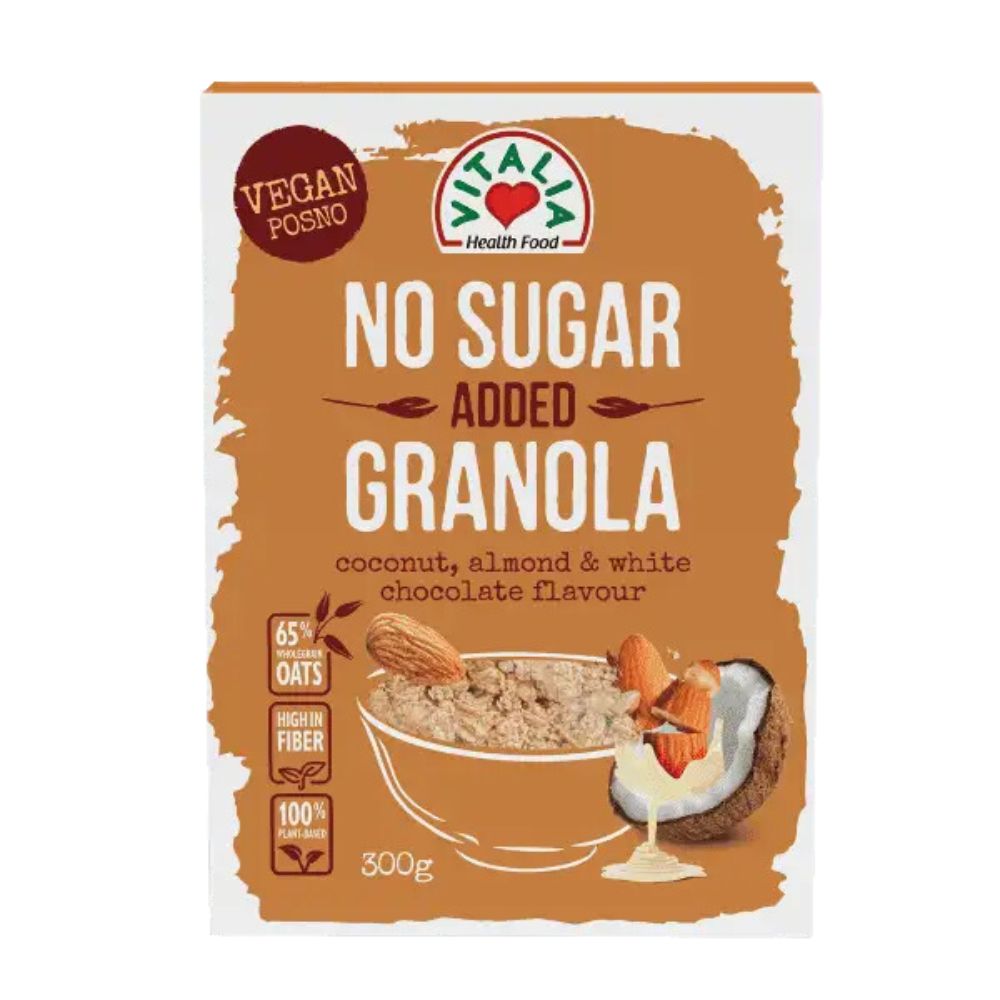 ВИТАЛИА ГРАНОЛА БЕЗ ДОДАДЕН ШЕЌЕР КОКОС БАДЕМ БЕЛО ЧОКОЛАДО Г 300