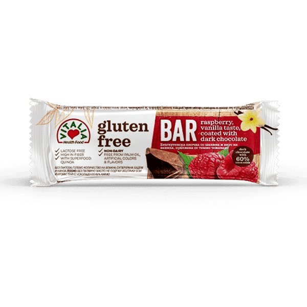 ВИТАЛИА ПЛОЧКА МАЛИНА, ВАНИЛА, ЧОКОЛАДО БЕЗ ГЛУТЕН 35г