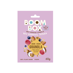 ОВЕСНА ГРАНОЛА БУМ БОКС ШУМСКО ОВОШЈЕ, КОКОС, БАДЕМ 60 ГР