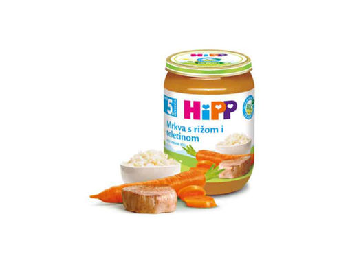ХИПП ОРГАНСКА КАШИЧКА ЗА БЕБИЊА СО ТЕЛЕШКО МЕСО, ОРИЗ И МОРКОВ 190 ГР