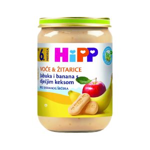ХИПП ОРГАНСКА КАШИЧКА ЗА БЕБИЊА СО БАНАНА, ЈАБОЛКО И БИСКВИТИ 190 ГР