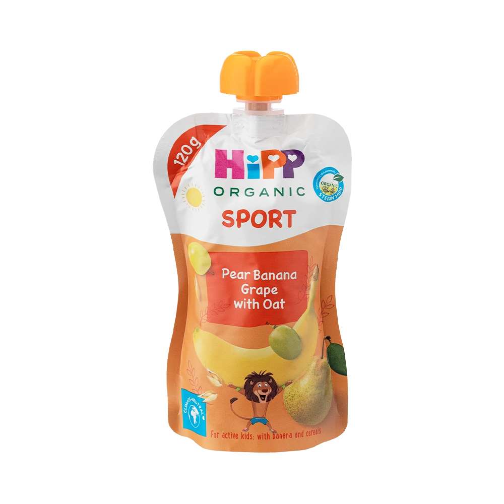 ДЕТСКА ХРАНА ХИППИС СПОРТ КРУША, БАНАНА, ГРОЗЈЕ СО ОВЕС 120 ГР ХИПП
