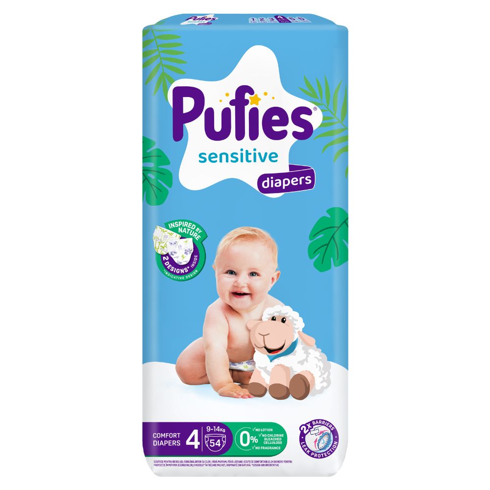 ПУФИС СЕНСИТИВЕ ПЕЛЕНИ ЗА БЕБИЊА БР. 4 (9-14 КГ), 54 ПАРЧИЊА